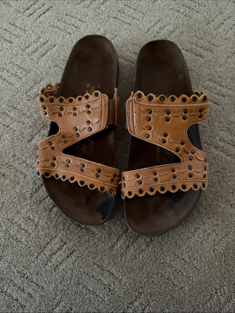 Birkenstock Brown Leather Studded Slide Sandals
